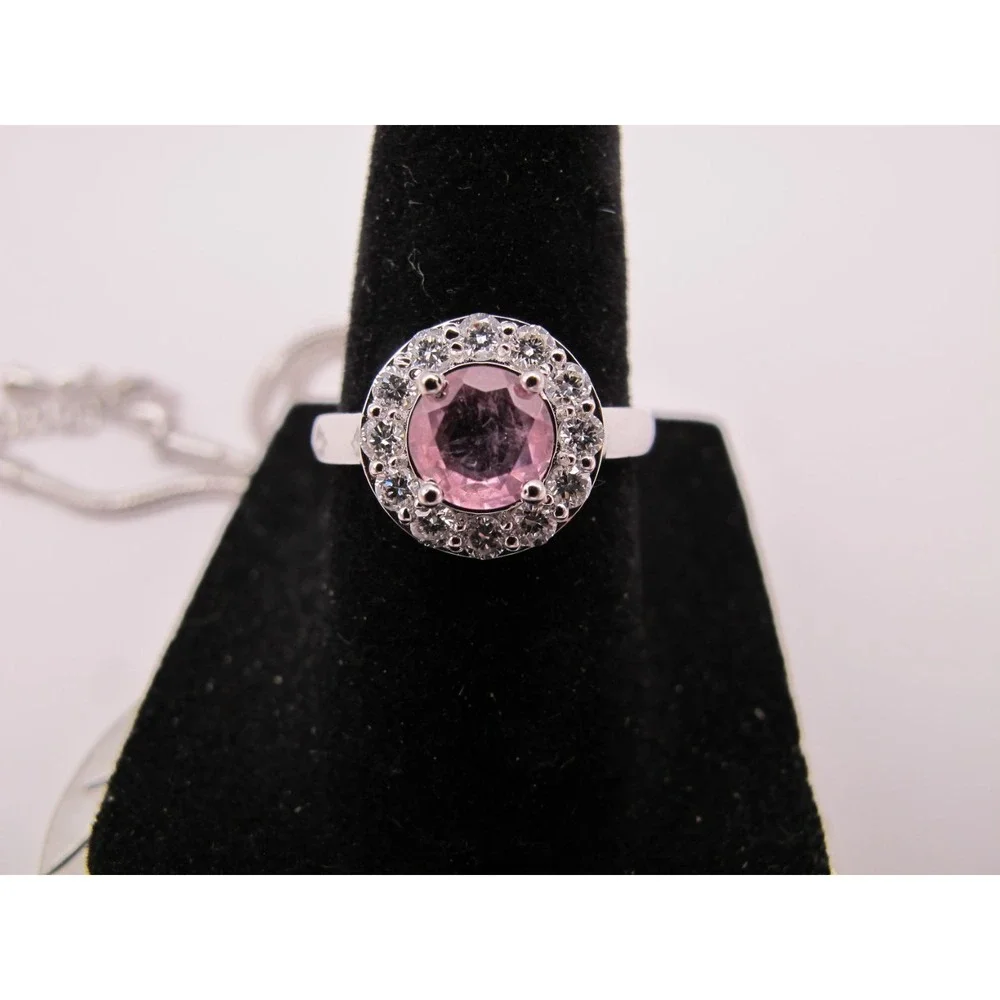 Brilliant 1.52 ct Pink‎ Ruby and Lab Created Diamond Ring - Size 6.5